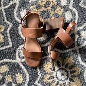 Stacked heel cognac sandal